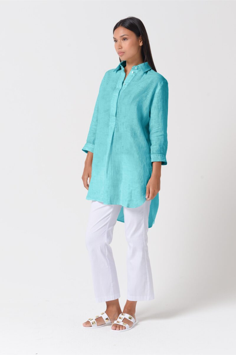 arisum Mini Leinenkleid „Paraggi“ – Leichtes Damen Shirtdress in Blaugrün - Image 2