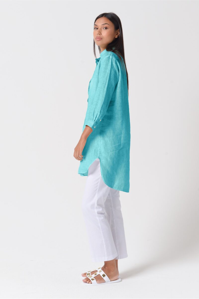 arisum Mini Leinenkleid „Paraggi“ – Leichtes Damen Shirtdress in Blaugrün - Image 4
