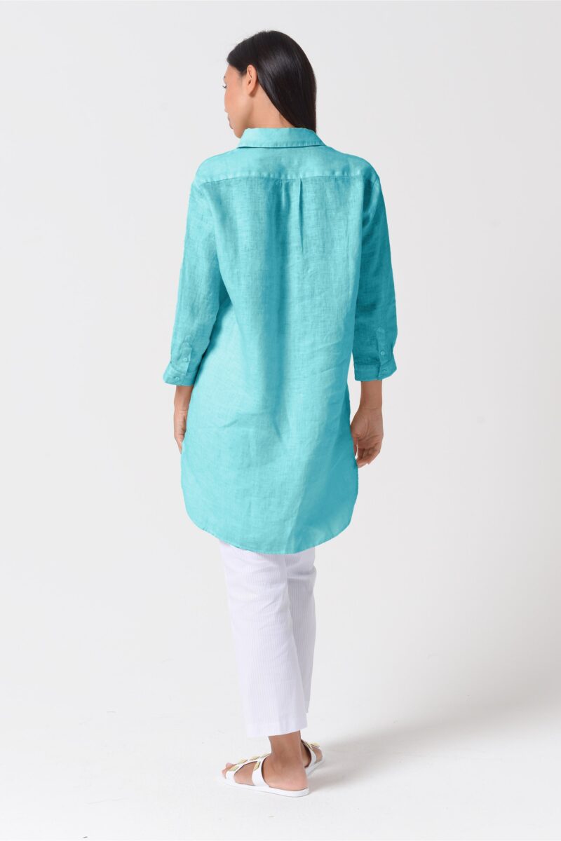 arisum Mini Leinenkleid „Paraggi“ – Leichtes Damen Shirtdress in Blaugrün - Image 3