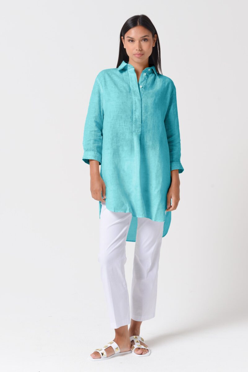 arisum Mini Leinenkleid „Paraggi“ – Leichtes Damen Shirtdress in Blaugrün - Image 5