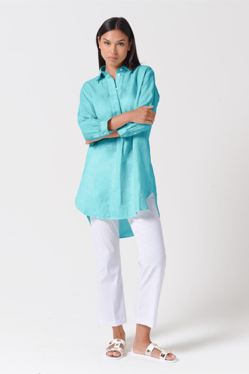 arisum Mini Leinenkleid „Paraggi“ – Leichtes Damen Shirtdress in Blaugrün - Image 6
